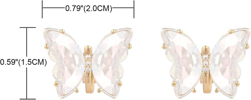 YOQUCOL Butterfly Shape Crystal Clip On Earrings Non Pierced Golden Stud for Women - Image 2